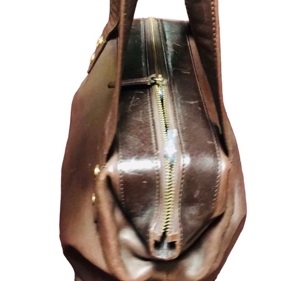 Monsac classic chocolate brown leather handbag zip top hinged frame - Picture 4 of 13